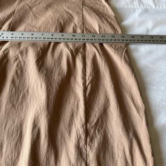 Zara Lattice Tie Back Linen Blend Midi Dress Beige/Tan Medium High Slit Cocktail - Picture 10 of 16